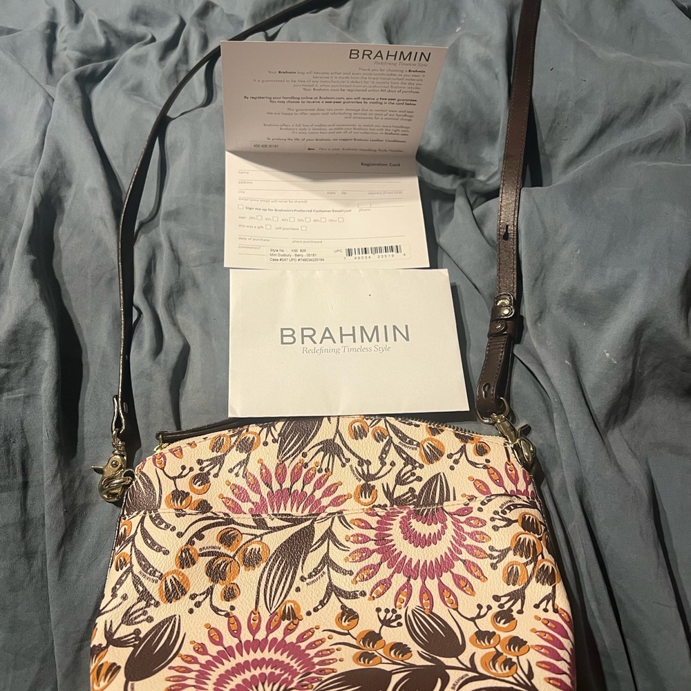 Brahmin Floral Crossbody Bag - Brown and Cream